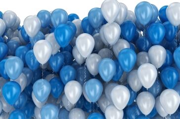 Blue and white balloons on white background